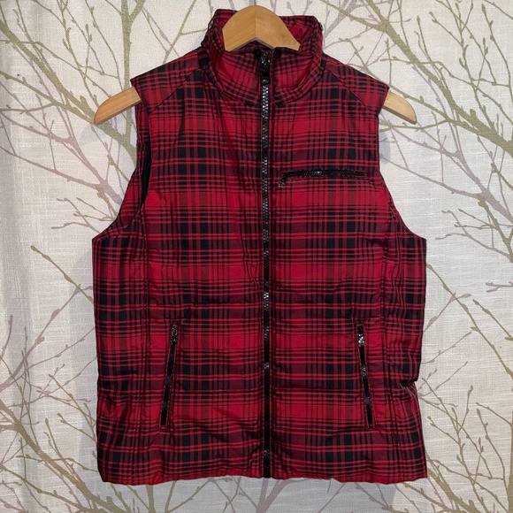 Ralph Lauren Buffalo Plaid Puffer Vest Red & Black SZ M - Picture 1 of 6